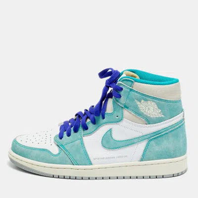 Pre-owned Air Jordans 1 Retro Og High Size 44.5 Turbo Green/white Leather And Suede High Top Sneakers