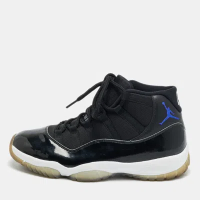 Pre-owned Air Jordans 11 Retro 'space Jam' Size 43 Black Leather Mesh And Patent Leather High Top Sneakers