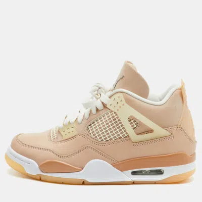 Pre-owned Air Jordans 4 Retro Nike Shimmer Size 38 Beige Leather Lace Up Sneakers In Sand