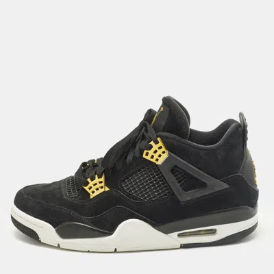 Pre-owned Air Jordans 4 Retro Size 43 Black Leather And Suede Lace Up Sneakers