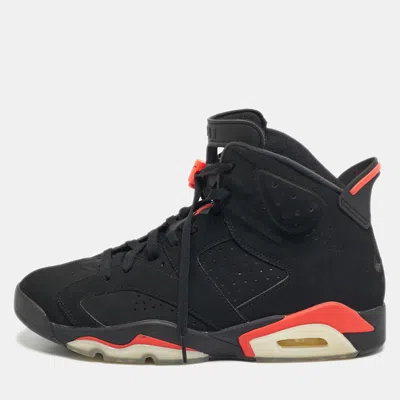 Pre-owned Air Jordans 6 Retro Size 44.5 Black Nubuck Leather High Top Sneakers