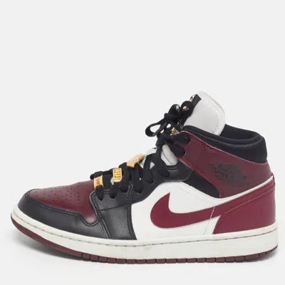 Pre-owned Air Jordans Air Jordan 1 Size 39 Tricolor Leather Mid Se Dark Beetroot High Top Sneakers In Burgundy