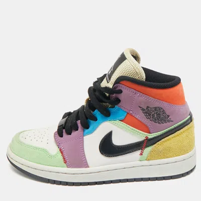 Pre-owned Air Jordans Air Jordan Multicolor Leather And Suede Jordan 1 Mid Se Lightblub Sneakers Size 36