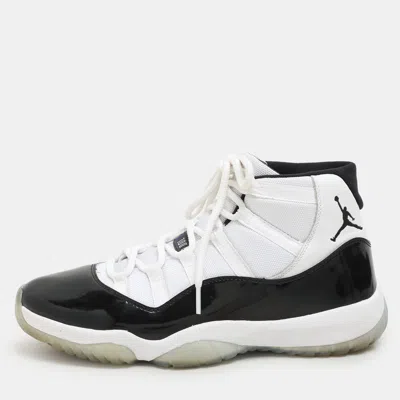 Pre-owned Air Jordans Air Jordan White/black Patent And Canvas Jordan-11-retro High Top Sneakers Size 44.5