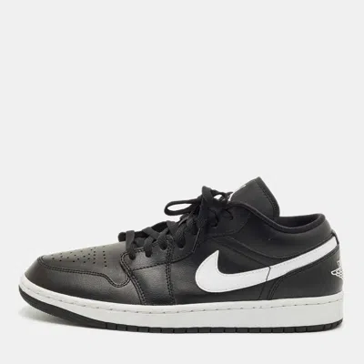 Pre-owned Air Jordans Black Leather Jordan 1 Low Black White Sneakers Size 43