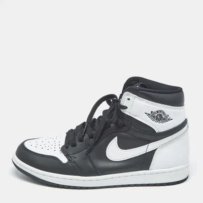 Pre-owned Air Jordans Black Leather Jordan 1 Retro High Og Black White Sneakers Size 41