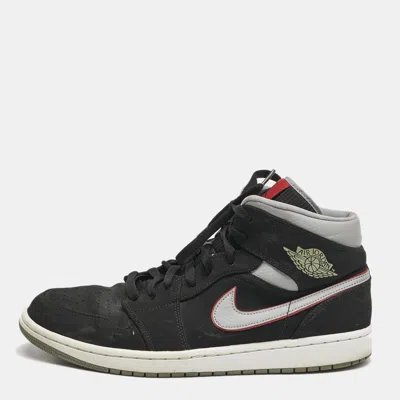 Pre-owned Air Jordans Black/grey Durabuck And Leather Jordan 1 Mid Black Particle Grey Gym Red Sneakers Size 45.5