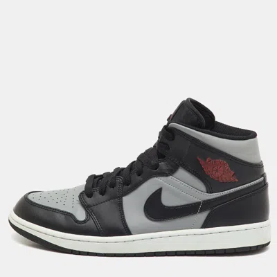 Pre-owned Air Jordans Black/grey Leather Jordan 1 Mid Shadow Red Sneakers Size 45