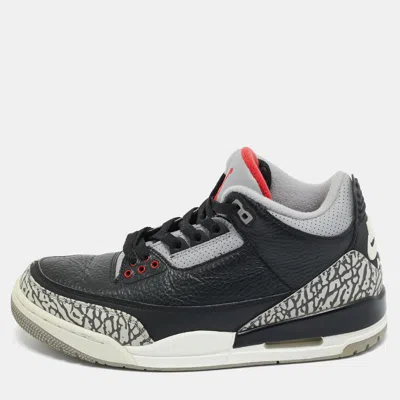 Pre-owned Air Jordans Black/grey Leather Jordan 3 Retro Og Black Cement Sneakers Size 41