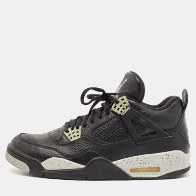 Pre-owned Air Jordans Black/grey Leather Jordan 4 Lace Up Sneakers Size 44.5