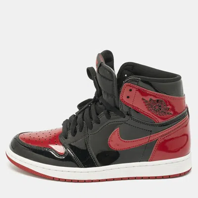 Pre-owned Air Jordans Black/red Patent Leather Jordan 1 Retro High Og Bred Sneakers Size 42.5
