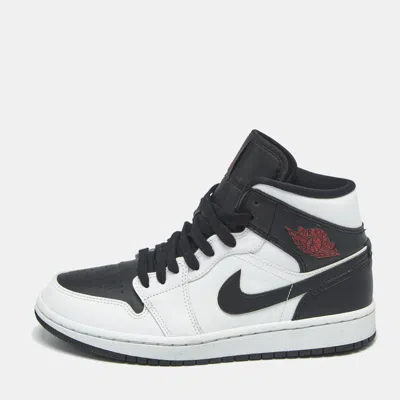 Pre-owned Air Jordans Black/white Leather Jordan 1 Mid Reverse Black Toe Sneakers Size 38.5 In Multi