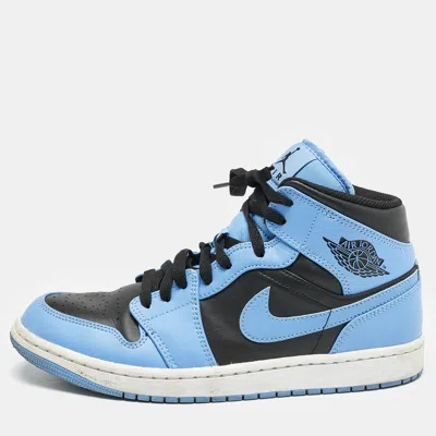 Pre-owned Air Jordans Blue/black Leather Jordan 1 Mid University Blue Black Sneakers Size 42.5