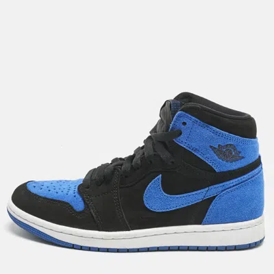 Pre-owned Air Jordans Blue/black Suede Jordan 1 Retro High Og Royal Reimagined Sneakers Size 37.5