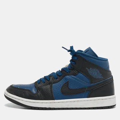 Pre-owned Air Jordans Blue/white Leather Air Jordan 1 Mid Top Sneakers Size 42