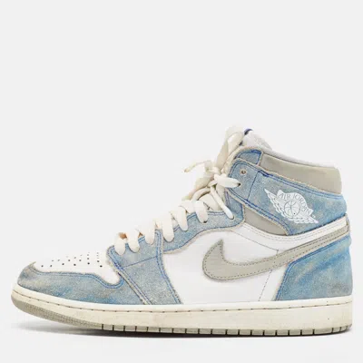 Pre-owned Air Jordans Blue/white Leather And Suede Air Jordan 1 High Top Sneakers Size 43