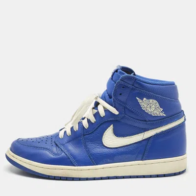 Pre-owned Air Jordans Blue/white Leather Jordan 1 Retro High Hyper Royal Sneakers Size 45