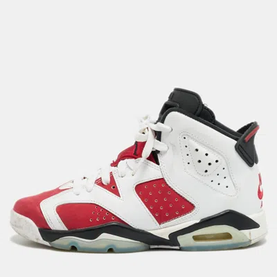 Pre-owned Air Jordans Carmine 6 Retro Size 36 White/red Leather And Nubuck Leather High Top Sneakers