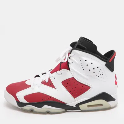 Pre-owned Air Jordans Carmine Jordan 6 Size 45 White/red Leather High Top Sneakers