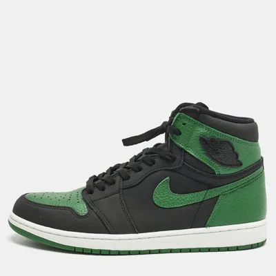 Pre-owned Air Jordans Green/black Leather Jordan 1 Retro High Pine Green Black Sneakers Size 45.5
