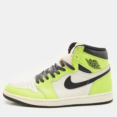 Pre-owned Air Jordans Green/white Leather 1 Retro Og High Top Sneakers Size 45