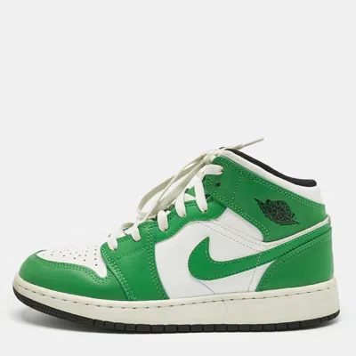 Pre-owned Air Jordans Green/white Leather Jordan 1 Retro High Top Sneakers Size 38