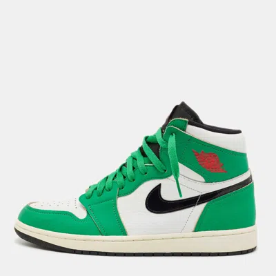 Pre-owned Air Jordans Green/white Leather Jordan 1 Retro High Top Sneakers Size 44.5