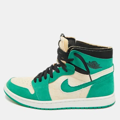 Pre-owned Air Jordans Green/white Suede And Canvas Jordan 1 High Zoom Air Cmft Stadium Green Sneakers Size 45.5
