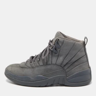 Pre-owned Air Jordans Grey Nubuck Leather High Top Sneakers Size 41
