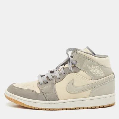 Pre-owned Air Jordans Grey/beige Suede And Canvas Jordan 1 Mid Se Coconut Milk Particle Grey Sneakers Size 42.5 In Gray