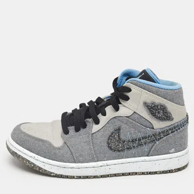 Pre-owned Air Jordans Grey/blue Canvas Air Jordan 1 Crater Mid Top Sneakers Size 40 In Gray