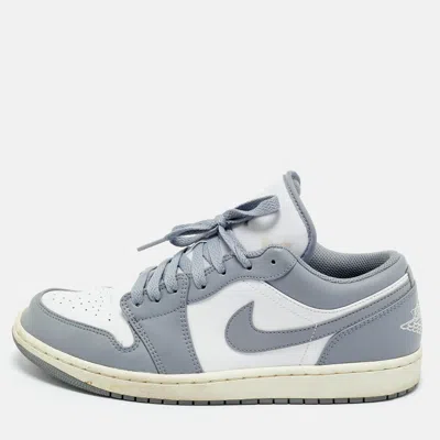 Pre-owned Air Jordans Grey/white Leather Jordan 1 Low Vintage Stealth Grey Sneakers Size 44 In Gray