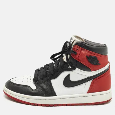 Pre-owned Air Jordans Jordan 1 Black Toe Size 37.5 Multicolor Leather And Satin High Top Sneakers