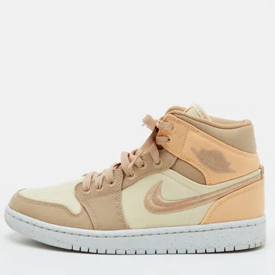 Pre-owned Air Jordans Jordan 1 Mid Canvas Khaki Size 38.5 Multicolor Canvas Mid Top Sneakers