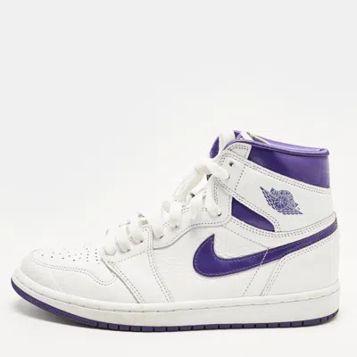 Pre-owned Air Jordans Jordan 1 Retro Court Purple Size 38.5 White/purple Leather High Top Sneakers