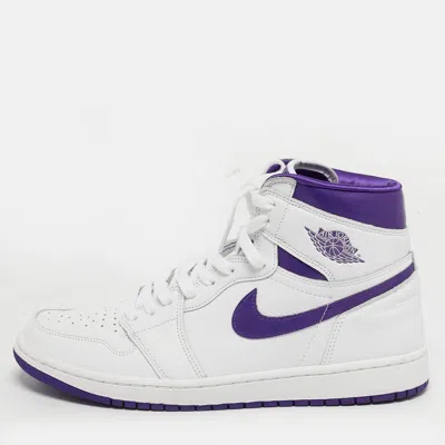 Pre-owned Air Jordans Jordan 1 Retro Court Purple Size 44.5 White/purple Leather High Top Sneakers