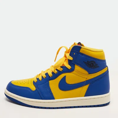 Pre-owned Air Jordans Jordan 1 Retro Og Reverse Laney Size 40 Blue/yellow Leather High Top Sneakers
