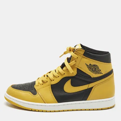 Pre-owned Air Jordans Jordan 1 Retro Pollen Size 45.5 Yellow/black Leather High Top Sneakers