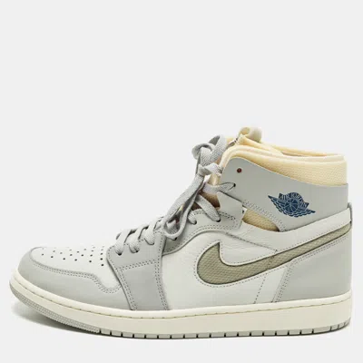 Pre-owned Air Jordans Jordan 1 Size 46 Grey Leather And Net High Top Sneakers In Gray