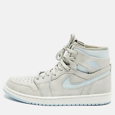 Pre-owned Air Jordans Jordan 1 Zoom Air Cmft Grey Fog Size 44.5 Grey/blue Nubuck Leather High Top Sneakers In Gray