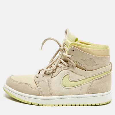 Pre-owned Air Jordans Jordan 1 Zoom Air Cmft Lemon Twist Size 38 Beige/yellow Suede And Rubber High Top Sneakers In Sand