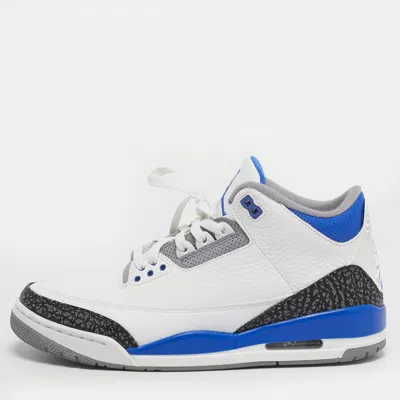 Pre-owned Air Jordans Jordan 3 Size 45 Tricolor Leather High Top Sneakers In White