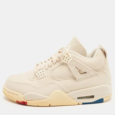 Pre-owned Air Jordans Jordan 4 Retro Blank Size 37.5 Beige Canvas High Top Sneakers In Sand