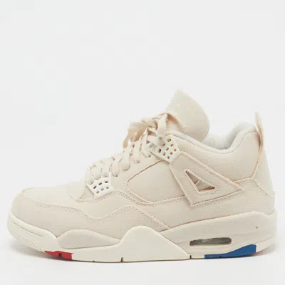 Pre-owned Air Jordans Jordan 4 Retro Blank Size 38.5 Beige Canvas High Top Sneakers In Sand