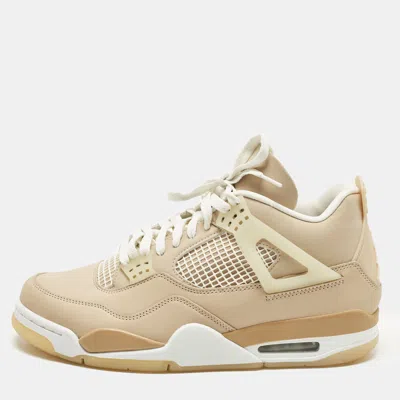 Pre-owned Air Jordans Jordan 4 Retro Shimmer Size 44.5 Beige Durabuck Leather High Top Sneakers In Sand