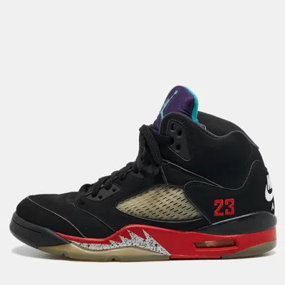 Pre-owned Air Jordans Jordan Black Nubuck Leather Air Jordan 5 Retro Supreme High Top Sneakers Size 40