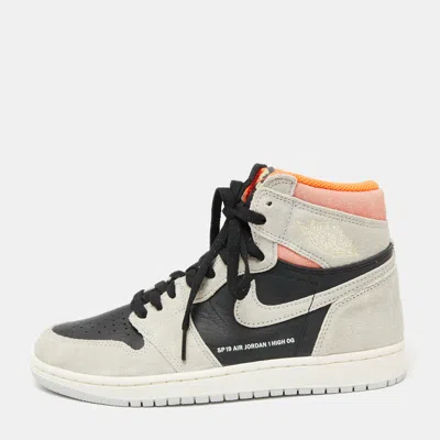 Pre-owned Air Jordans Jordan Grey/black Suede And Leather 1 Retro High Neutral Hyper Crimson Sneakers Size 40.5 In Multicolor