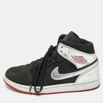 Pre-owned Air Jordans Jordan Silver/black Leather And Nubuck 1 Retro High Og Sneakers Size 40