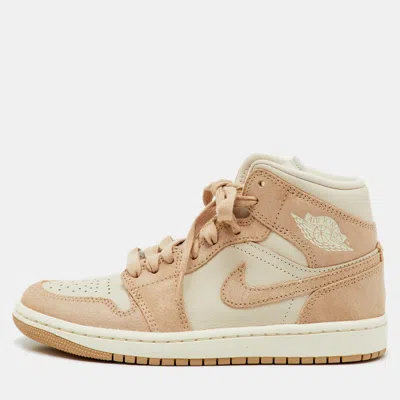 Pre-owned Air Jordans Light Brown Leather Legend Air Jordan 1 Mid Top Sneakers Size 36