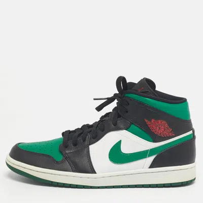 Pre-owned Air Jordans Multicolor Leather Jordan 1 Mid Green Toe Sneakers Size 45